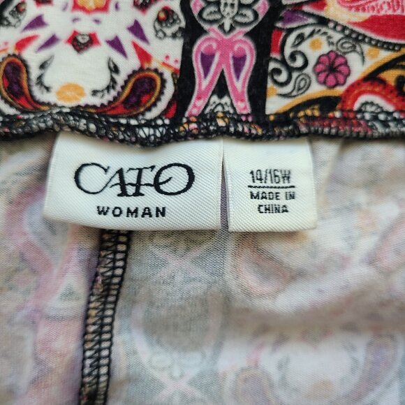 Cato A-line Midi Skirt 14/16W Jersey Boho Multicolor Casual Red Pink Pull On - Picture 4 of 9